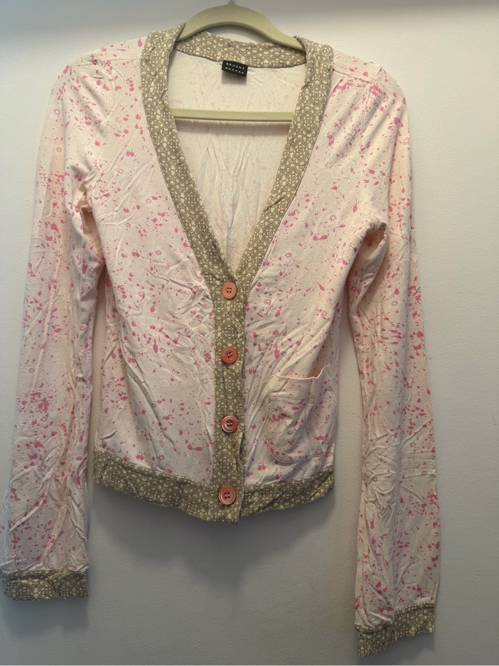 Light Pink Splatter Cardigan with Floral Trim